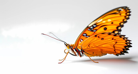 a butterfly with orange wings is sitting on a white background,