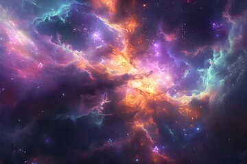 Cosmic abstract scenes, blending nebulas and starfields with digital art techniques, for science fiction book covers, transporting readers to otherworldly realms.