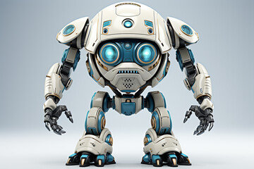 Robot with blue eyes on a gray background. 3d rendering
