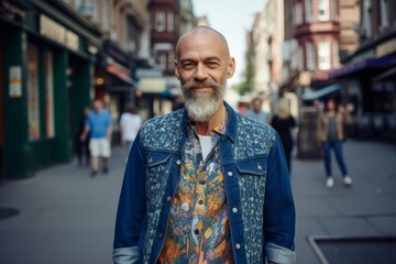 Fototapeta premium Portrait of a senior man with a beard in the city.
