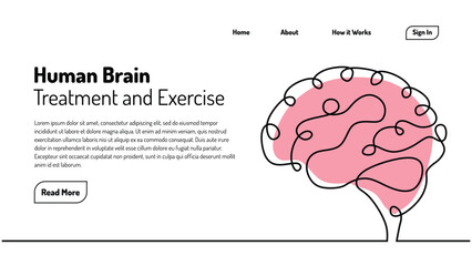Human brain one line drawing. Continuous sketch hand drawn medical training.