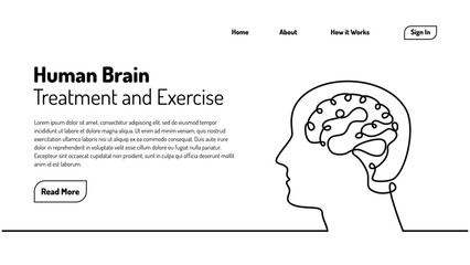Brain one line drawing. Continuous sketch hand drawn medical human training. Mind and mental health problem concept.