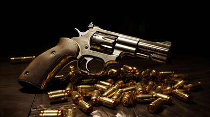 handgun and bullets pistol gold style
