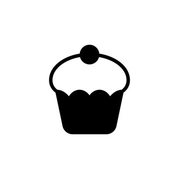 Cupcake vector icon illustration. Modern muffin symbol template. Pastry desserts sign. Confectionery and bakery shop department label. Simple sweet cup cake pictogram