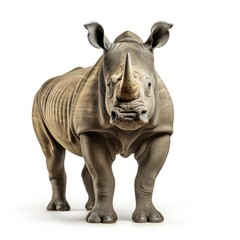 Obraz premium Isolated adult rhinoceros standing on a white background, full body front view.