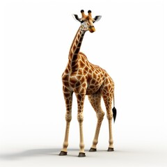 Giraffe standing isolated on a white background, full body shot.