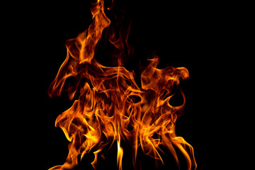 Fire flames isolated on black background. Fire burn flame isolated, flaming burning art design...