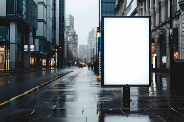 white paper billboard stand in a city setting