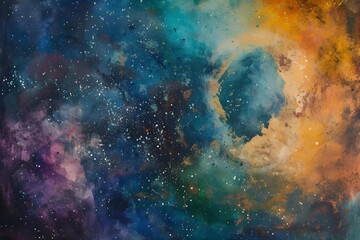 Obraz premium Abstract art piece inspired by the cosmos, incorporating cosmic elements and astral colors to depict the vastness of the universe, igniting imagination.