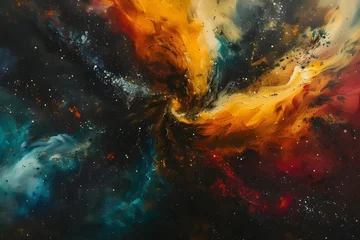 Fotobehang Abstract art piece inspired by the cosmos, incorporating cosmic elements and astral colors to depict the vastness of the universe, igniting imagination. © JewJew