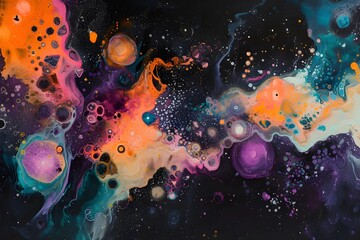 Abstract art piece inspired by the cosmos, incorporating cosmic elements and astral colors to depict the vastness of the universe, igniting imagination.