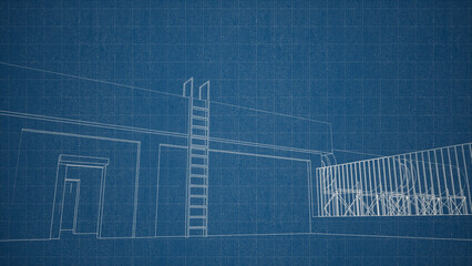 sketch blueprint building and interior