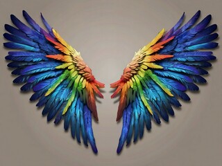 Awesome looking colorful angel wings concept, fantasy feather wings, vibrant color shadow effect, ideas of fashion design