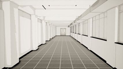 sketch blueprint building and interior