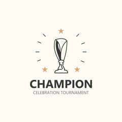 Modern trophy line art logo winner and championship cup design, minimalist simple element icon