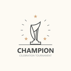 Modern trophy line art logo winner and championship cup design, minimalist simple element icon