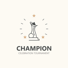 Modern trophy line art logo winner and championship cup design, minimalist simple element icon