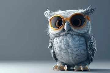 Zelfklevend Fotobehang A wise owl character dons oversized sunglasses, adding charm to its feathery visage. © AdriFerrer