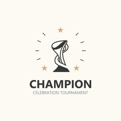 Modern trophy line art logo winner and championship cup design, minimalist simple element icon