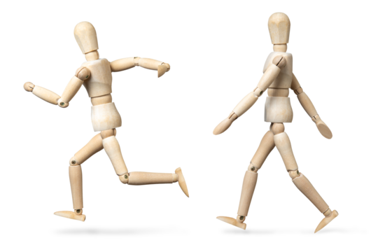 木製の人形による　歩く、走る、の動作