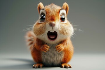 A surprised cartoon squirrel with large eyes and fluffy fur.