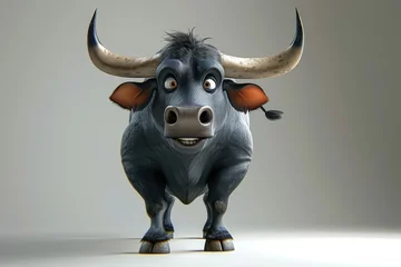 Abwaschbare Fototapete A cartoon water buffalo with large horns looking surprised. © AdriFerrer