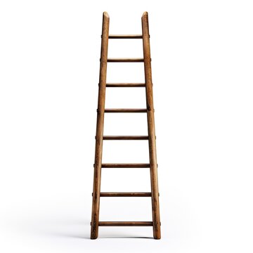 Photo of old wooden ladder isolated on white background