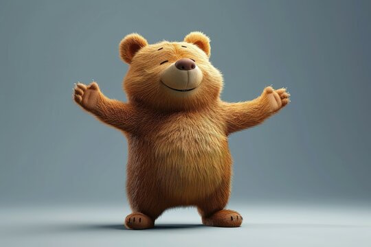 A cheerful bear with open arms and a joyful smile.