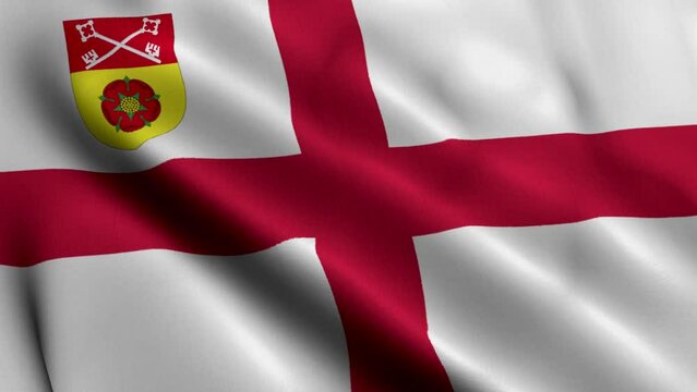 Flag of the Diocese of Blackburn. Waving Fabric Satin Texture Flag of Diocese of Blackburn 3D Illustration. Real Texture Flag of the Diocese of Blackburn of the Church of England Banner Collection, UK