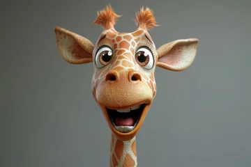 Foto op Aluminium A cartoon giraffe with big eyes and a joyful smile. © AdriFerrer