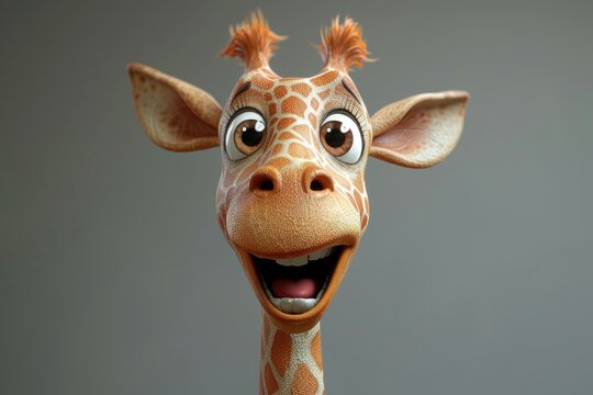 A cartoon giraffe with big eyes and a joyful smile.