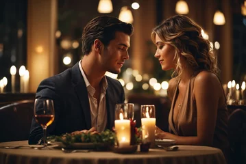 Foto op Plexiglas Couple at a restaurant enjoying a romantic candle light dinner.   © saurav005