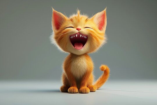 A cartoon cat laughing with closed eyes and a bushy orange tail.