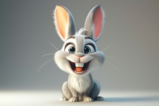 A cheerful cartoon rabbit with large ears and a wide smile.