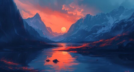 Fototapeta na wymiar mountain landscape at sunset