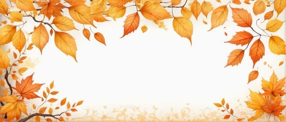 Autumn background: yellow-orange leaves on white, great for text or objects.
