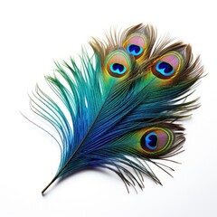 Obraz premium Photo of Peacock feather isolated on white background