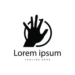 Obraz premium Simple hand and fingers vector design minimalist black silhouette product brand hand logo template