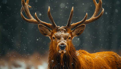 Majestic Stag in Falling Snow