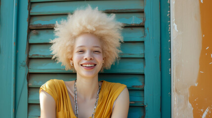 Albino girl smiling candidly at camera