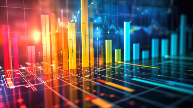 Colorful background showing graphs, charts and data points with a futuristic feel