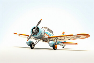 Fototapeta premium Small airplane with propeller on white background with shadow.