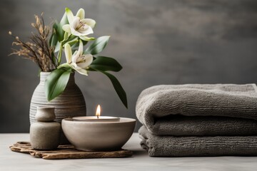 relaxing spa with towels, herbal bags, and beauty essentials for rejuvenation