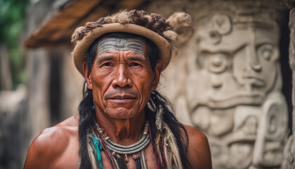 Photo of Mayan man. Сoncept of the peoples of the world