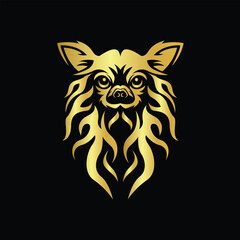 Vector Illustration of Gold Chihuahua Head Line Logo Sign in black background