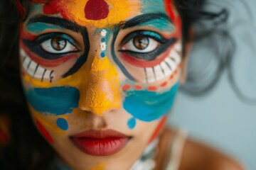 Close-up Portrait of a Woman with Vibrant Face Paint