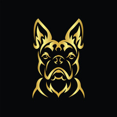 Vector Illustration of Gold Boston Terrier Head Line Logo Sign in black background