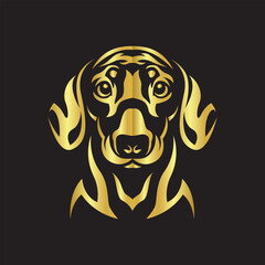 Vector Illustration of Gold Dachshund Head Line Logo Sign in black background