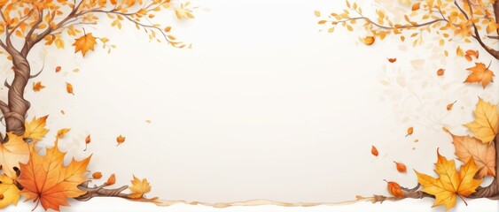 Autumn background: yellow-orange leaves on white, great for text or objects.