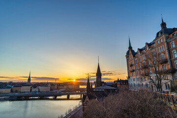 Fototapeta premium Stockholm Sweden, sunrise city skyline at Gamla Stan and Slussen